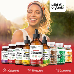 Wild & Organic frasco en mano para mostrar tamaño y duración del suministro