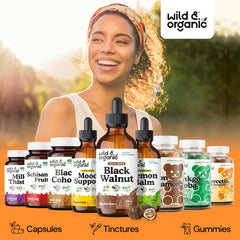 Wild & Organic frasco con referencia de tamaño para comparación práctica
