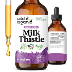 Wild & Organic frasco 4 oz de gotas de cardo mariano, fácil dosificación