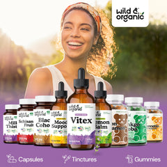 Wild & Organic botella abierta con gotero lista para uso práctico