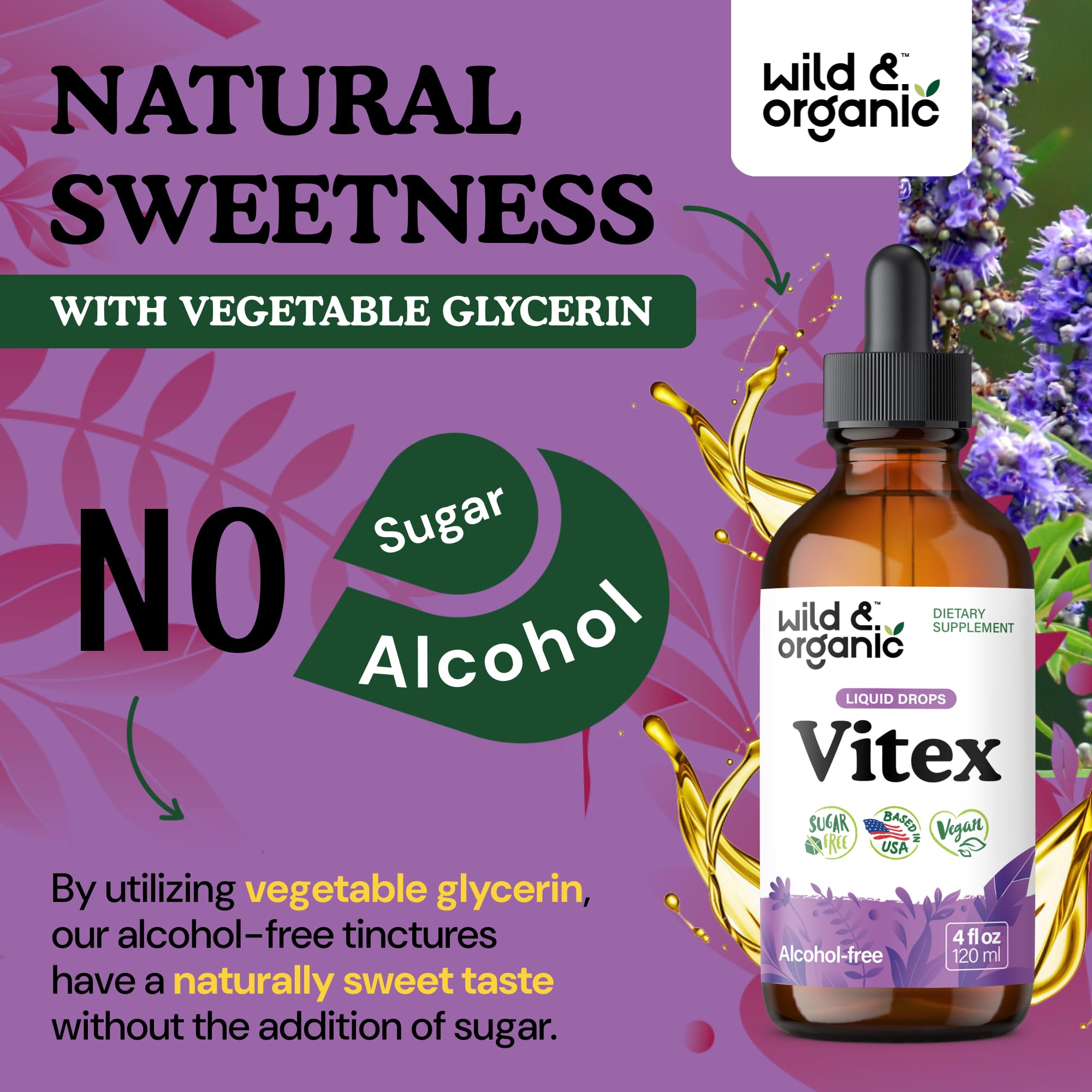 Wild & Organic botella junto a regla para comparar tamaño y portabilidad