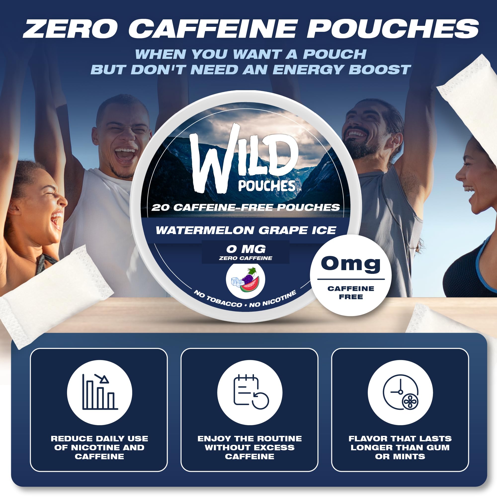 Wild Pouches detalle de la etiqueta que indica 0mg sin nicotina ni cafeína