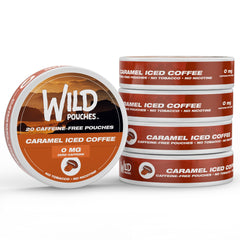 Wild Pouches frontal de la lata Caramel Coffee Iced mostrando sabor y diseño