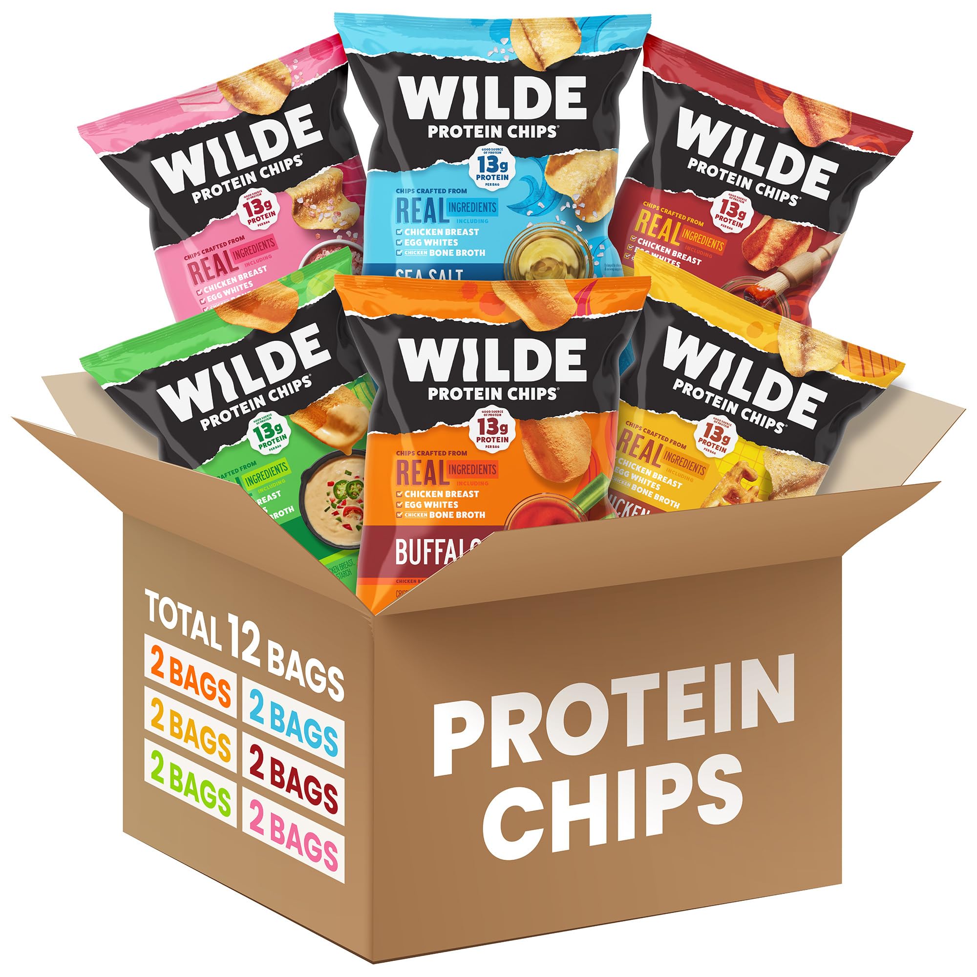 Wilde Chips vista frontal del paquete mostrando variedad y conveniencia