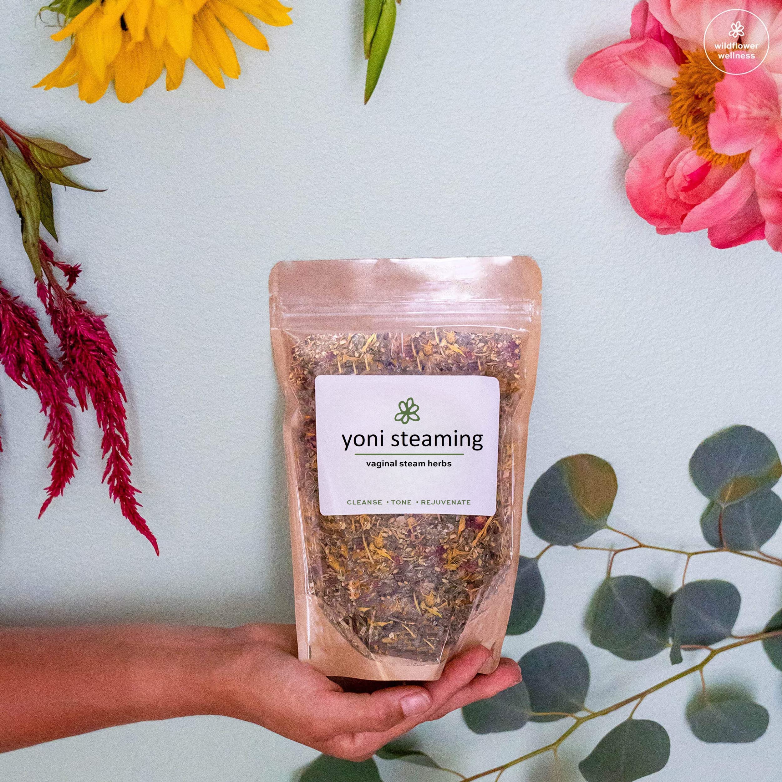 WILDFLOWER WELLNESS etiqueta que resalta origen sostenible y calidad