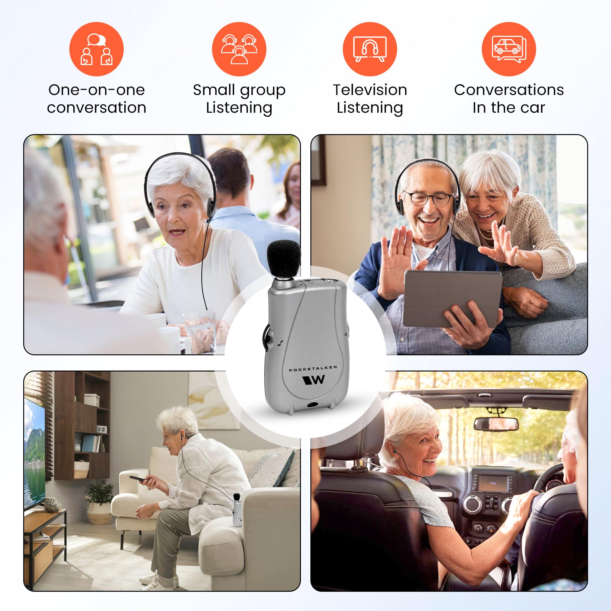 Williams Sound Pocketalker usado para ver televisión con voz más nítida