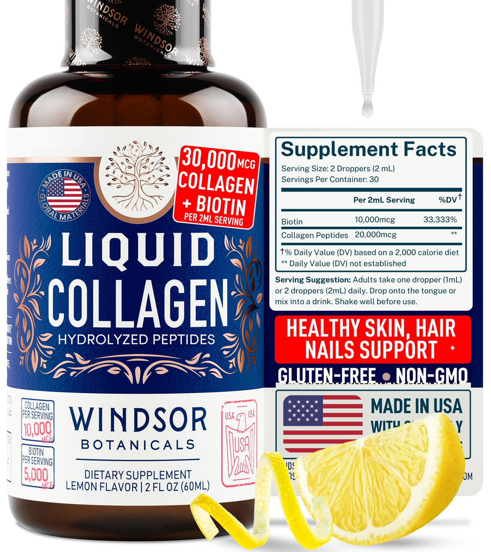 WINDSOR BOTANICALS frente del envase mostrando 2 oz y sabor limón