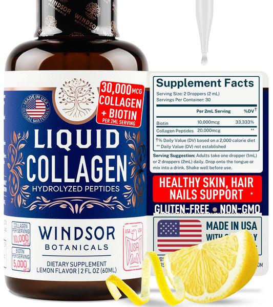WINDSOR BOTANICALS frente del envase mostrando 2 oz y sabor limón