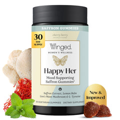 Winged frasco frontal Happy Her mostrando envase limpio y beneficios