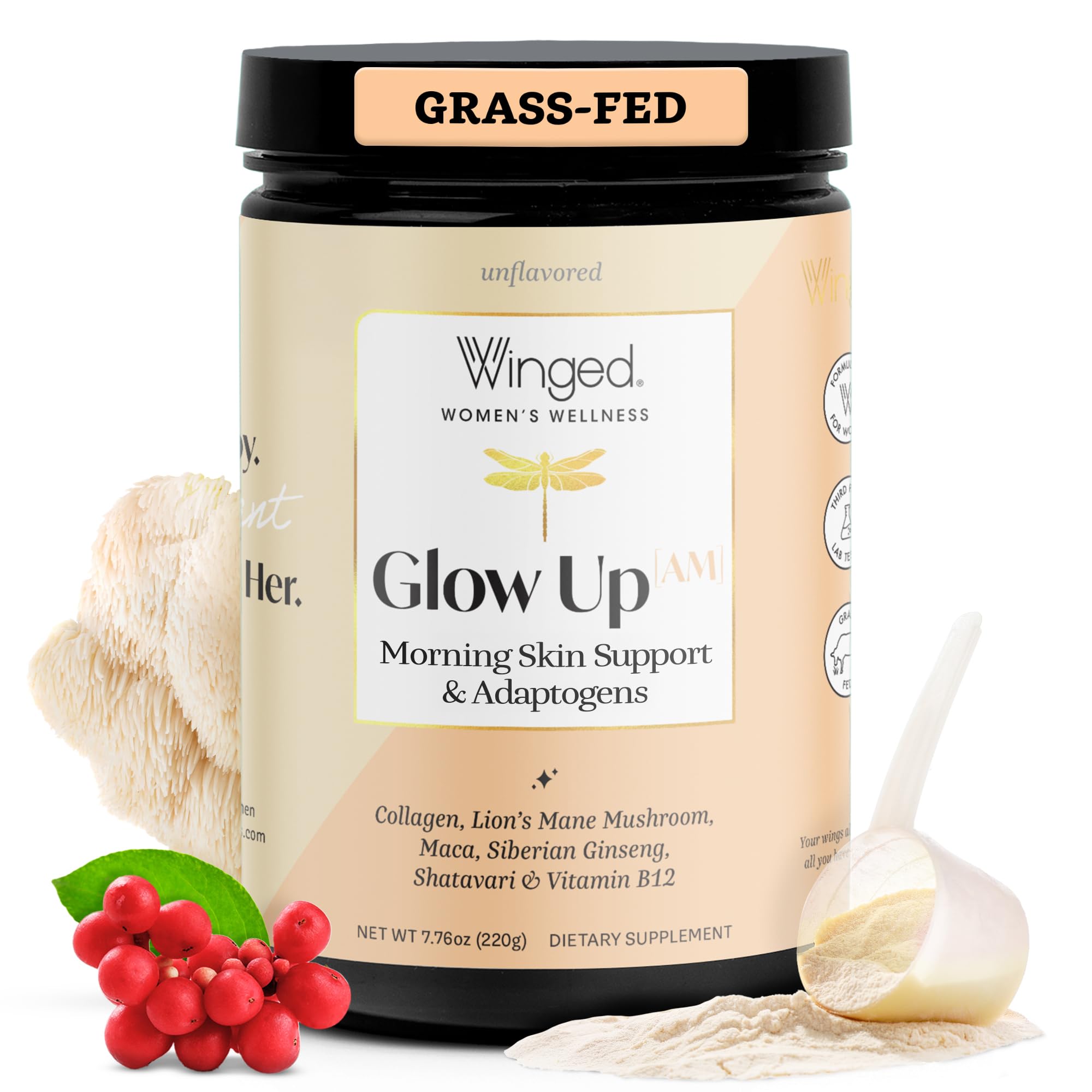 Winged Wellness frente del empaque mostrando 21 porciones y beneficios