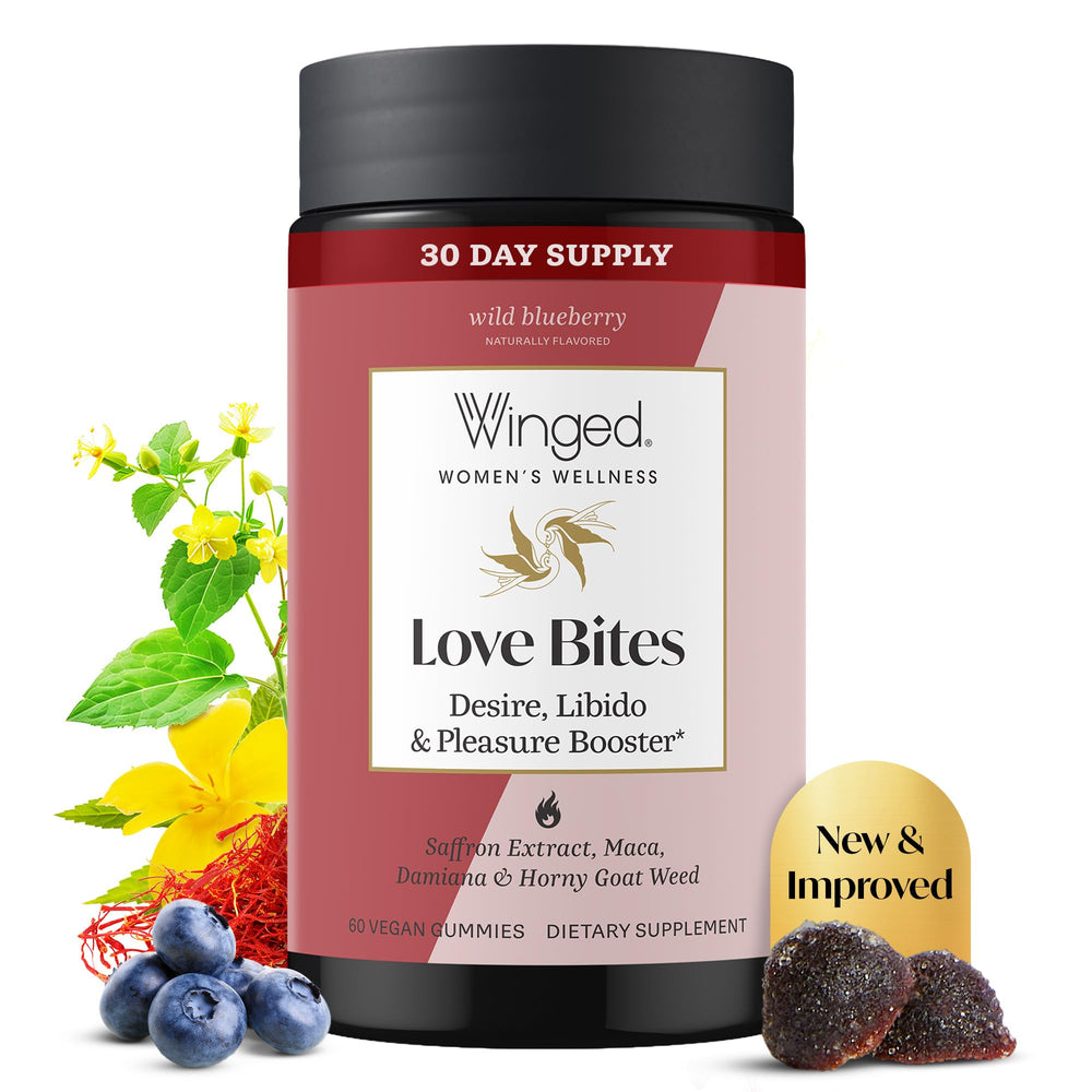 Winged Wellness frontal del envase mostrando el diseño y beneficio vegano