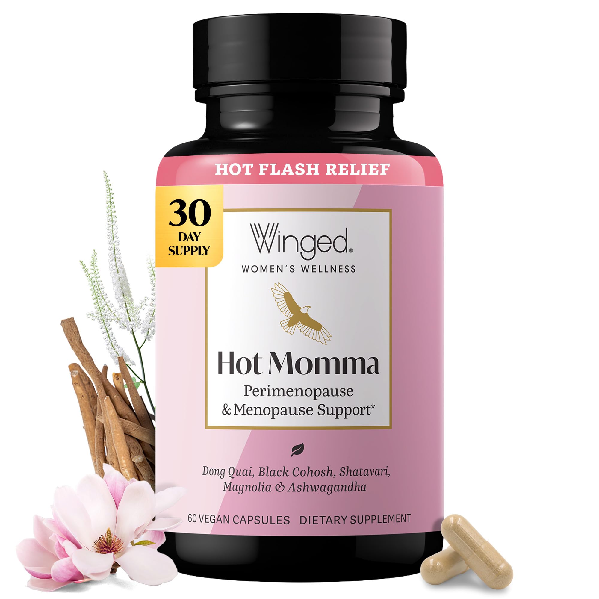 Winged Wellness botella frontal mostrando etiqueta clara y beneficio diario