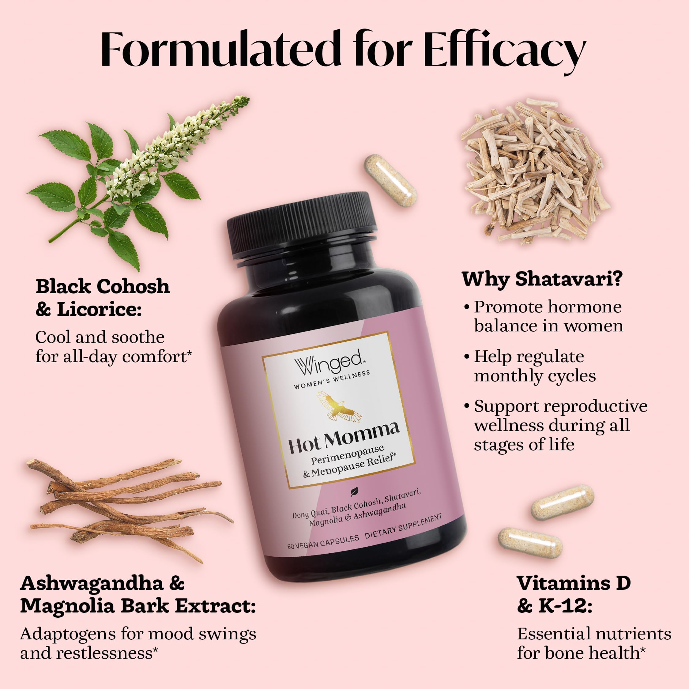 Winged Wellness mezcla de hierbas usadas en la fórmula mostrando naturalidad