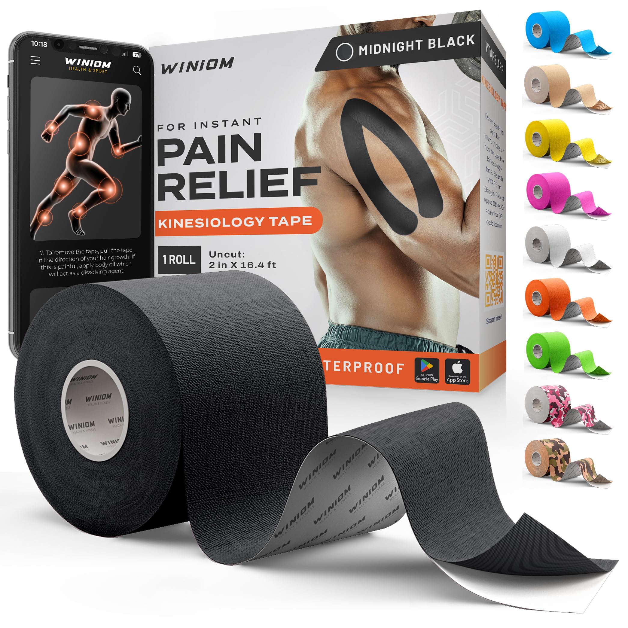 WINIOM packaging frontal mostrando rollo negro y información clara
