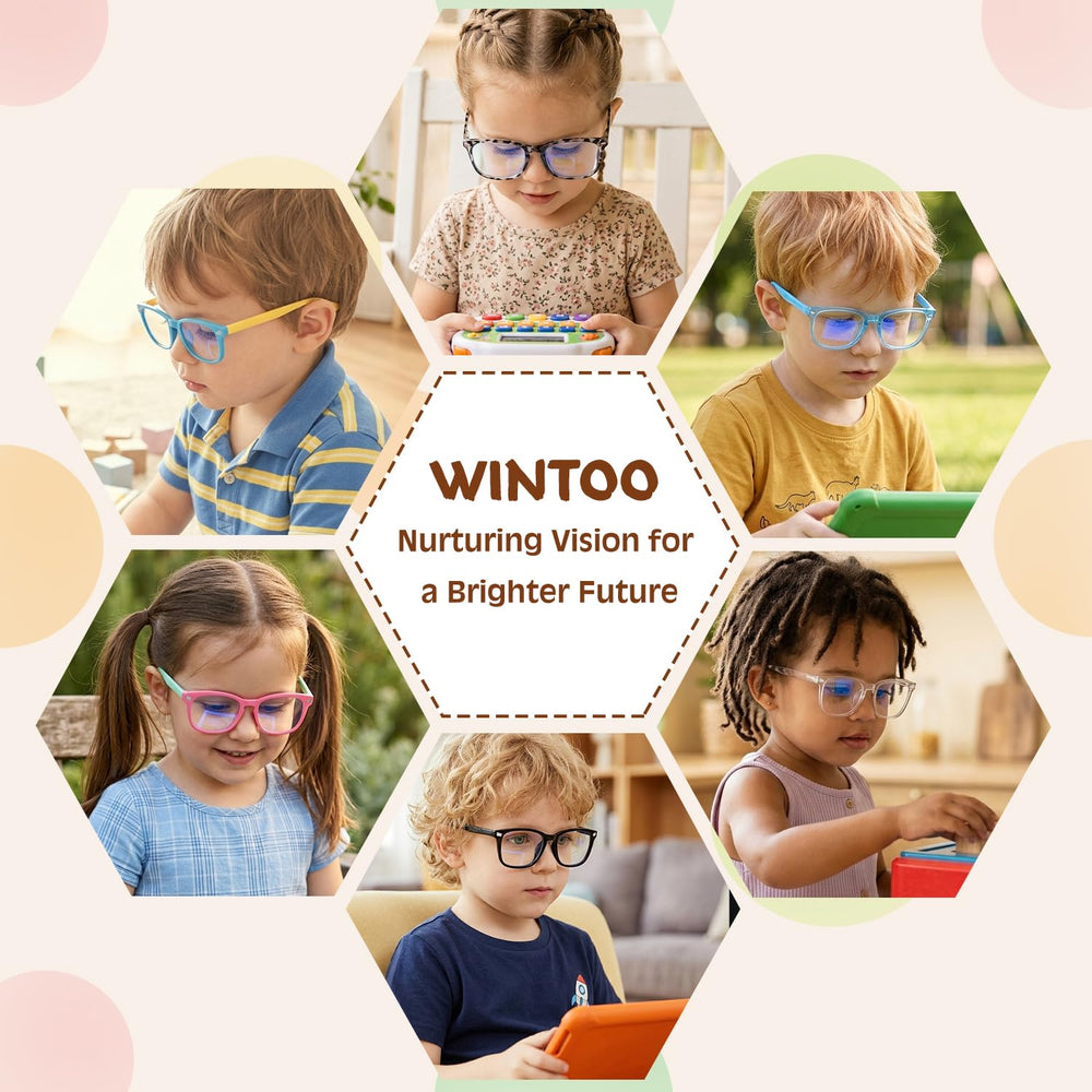 WINTOO niño con gafas jugando, montura resistente y cómoda