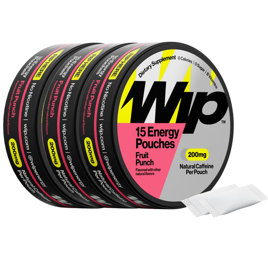 Wip frente del empaque con latas, muestra conveniencia portátil y cantidad