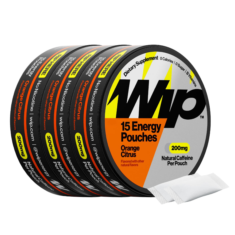Wip lata frontal sabor naranja cítrica mostrando conveniencia y energía inmediata