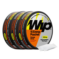 Wip lata frontal sabor naranja cítrica mostrando conveniencia y energía inmediata