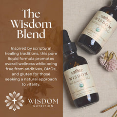 Wisdom Nutrition detalle de etiqueta orgánica y lista de hierbas certificadas
