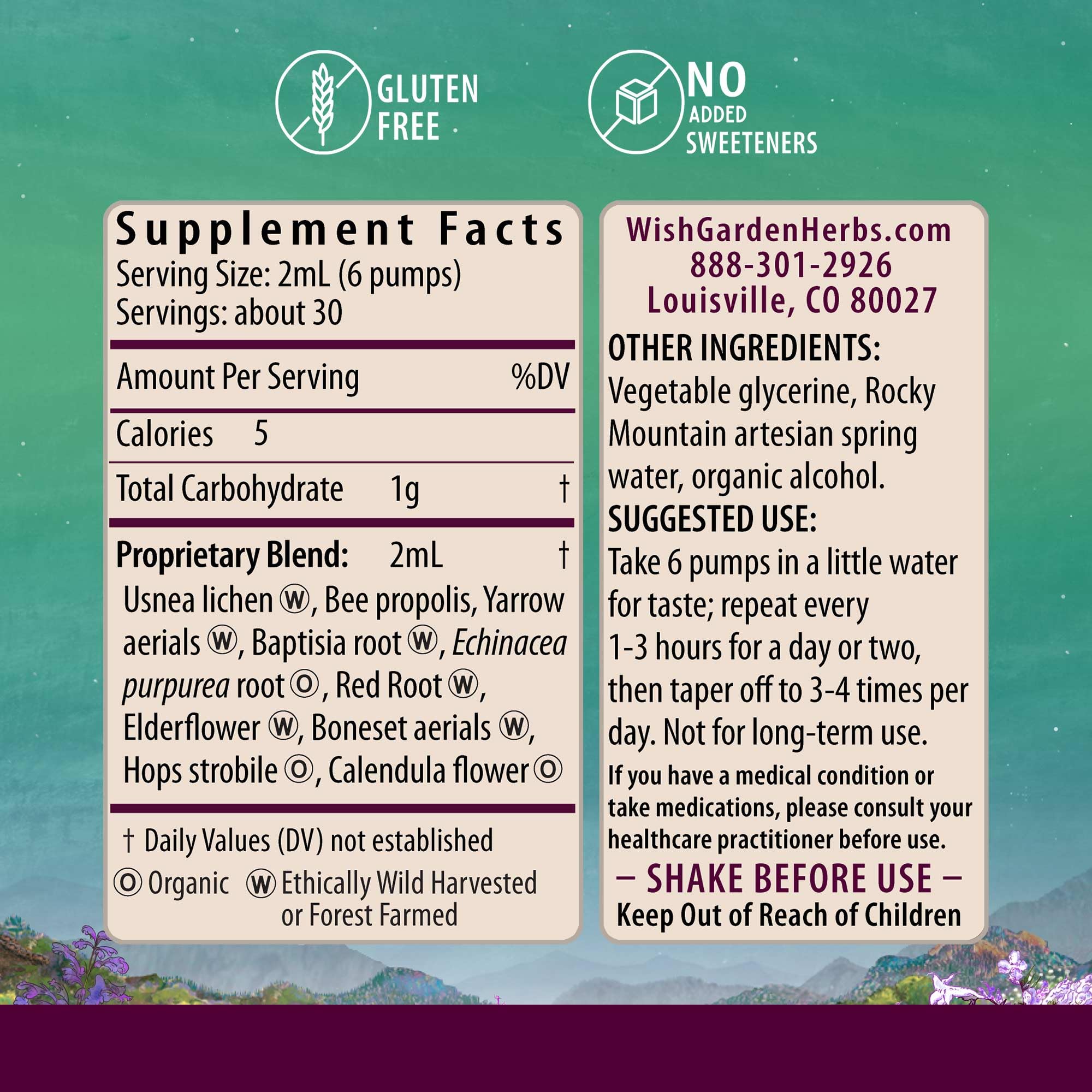 WishGarden etiqueta con lista de ingredientes orgánicos y certificaciones