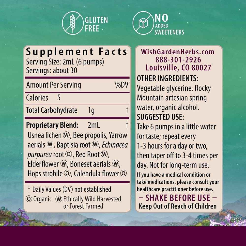 WishGarden etiqueta con lista de ingredientes orgánicos y certificaciones