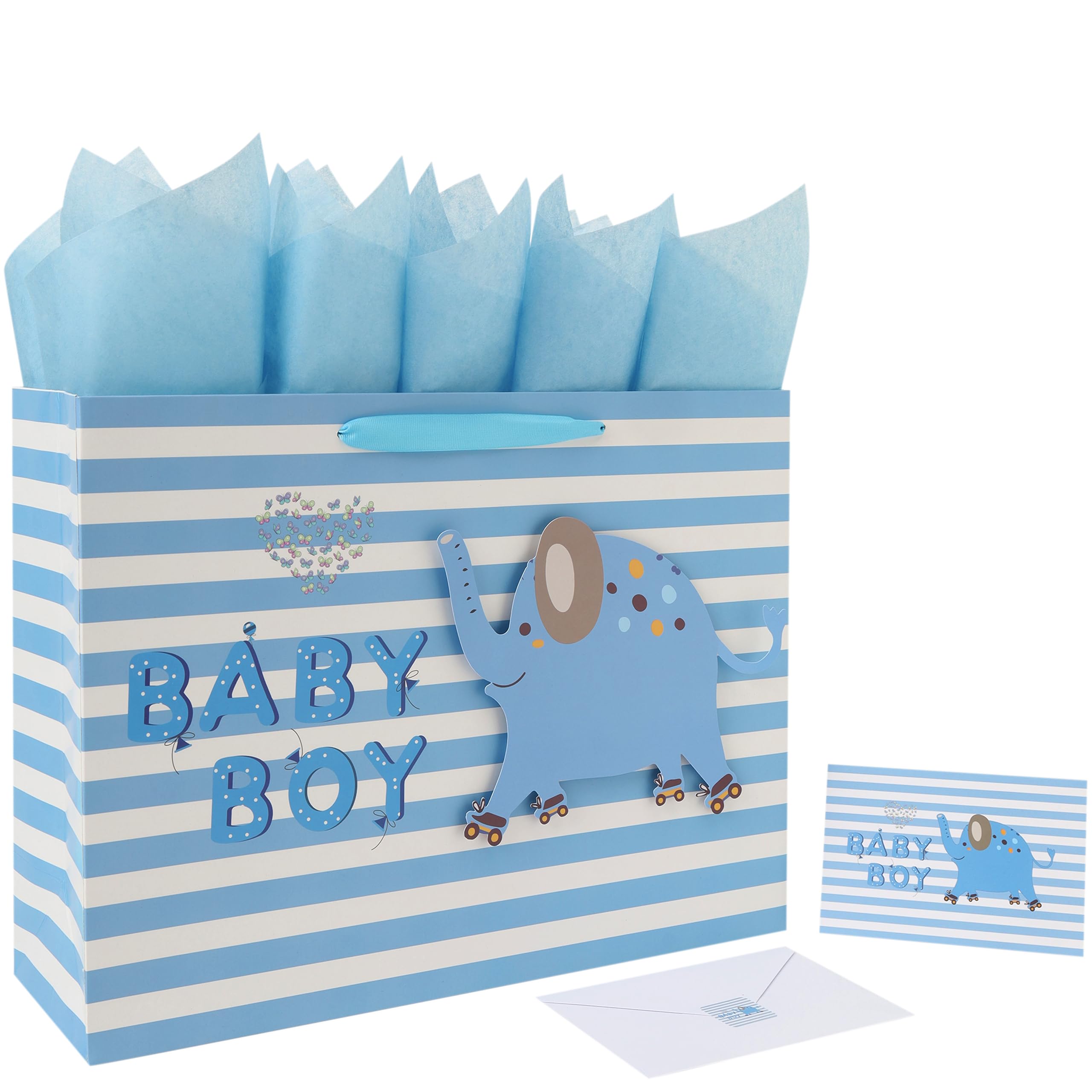 wishinside bolsa frontal con elefante 3D y rayas azules, presentación impecable