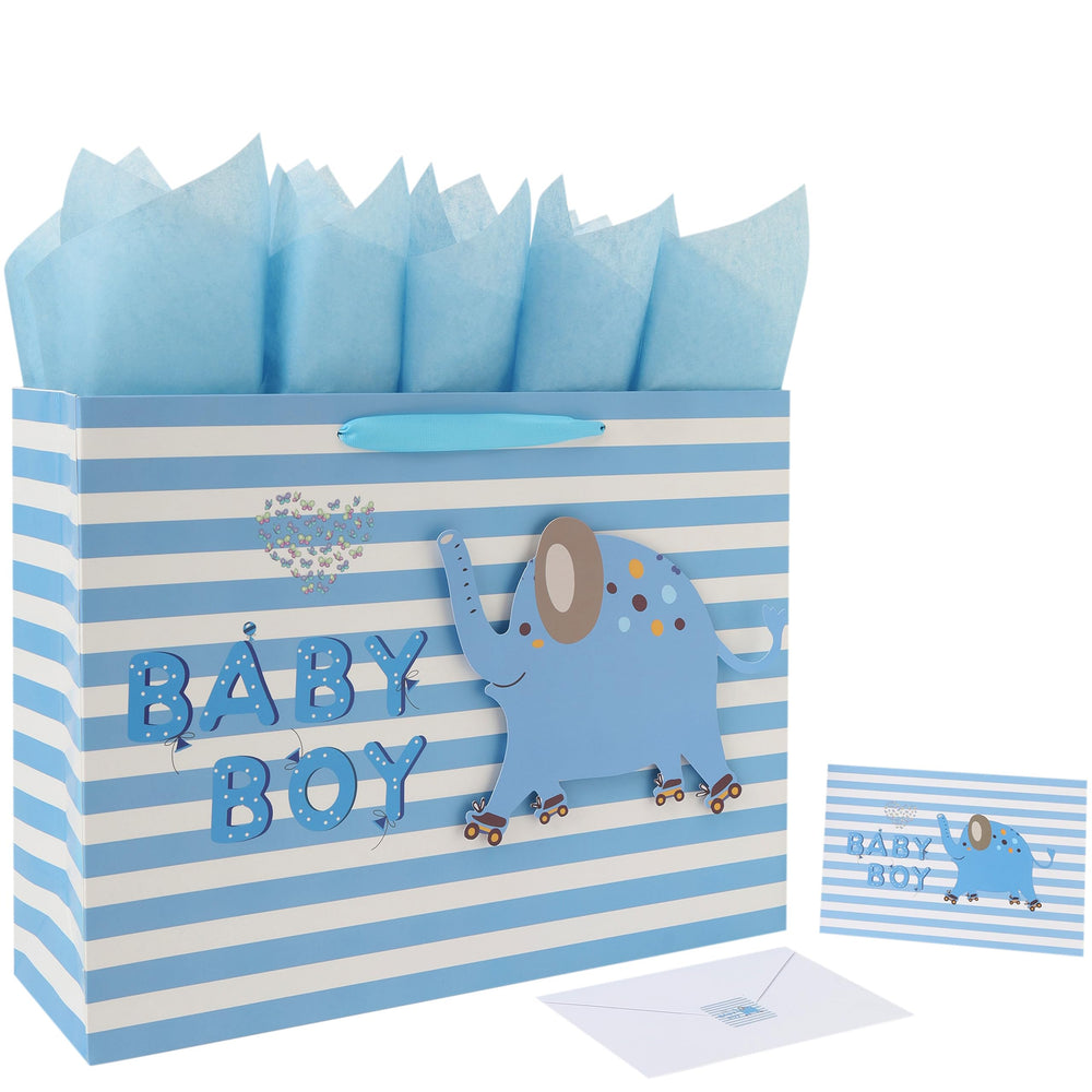 wishinside bolsa frontal con elefante 3D y rayas azules, presentación impecable