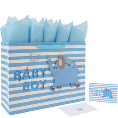 wishinside bolsa frontal con elefante 3D y rayas azules, presentación impecable