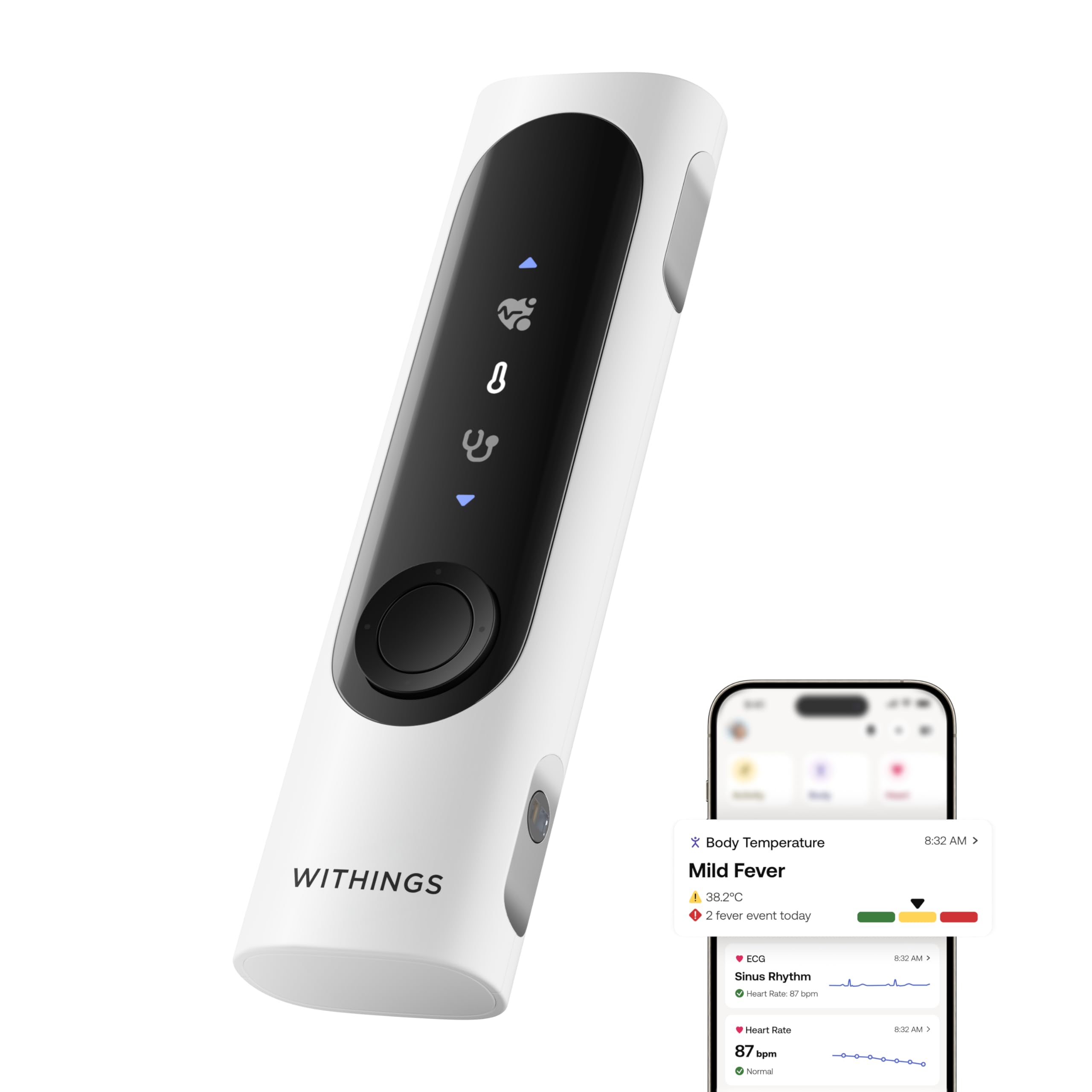 Withings BeamO vista frontal mostrando diseño portátil y beneficios de accesibilidad