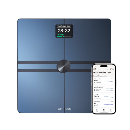 Withings Body Comp frontal mostrando pantalla a color y diseño elegante