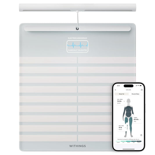 Withings Body Scan frontal mostrando diseño limpio y sensores integrados