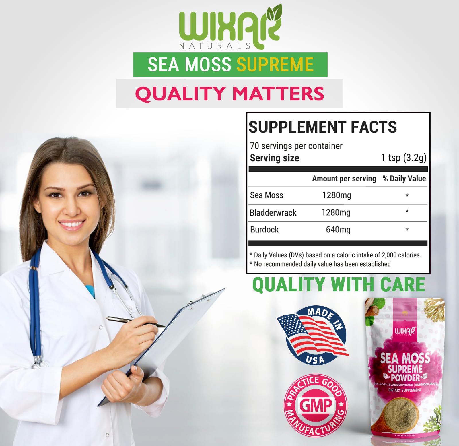 WIXAR NATURALS cucharita con porción de polvo para comparar tamaño de servicio