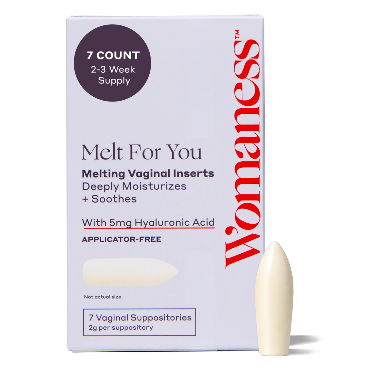 Womaness empaque frontal mostrando caja compacta y discreta con beneficios