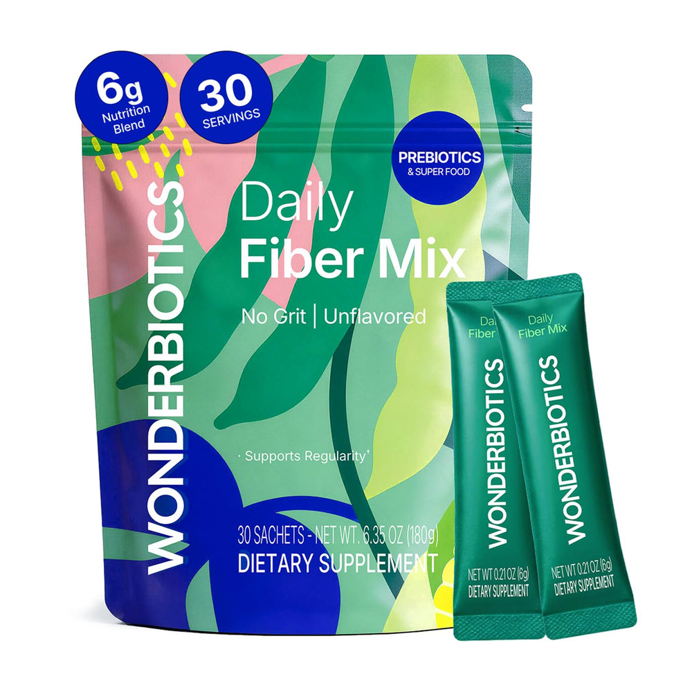 WonderBiotics frente del empaque mostrando 30 sobres y beneficio conveniencia