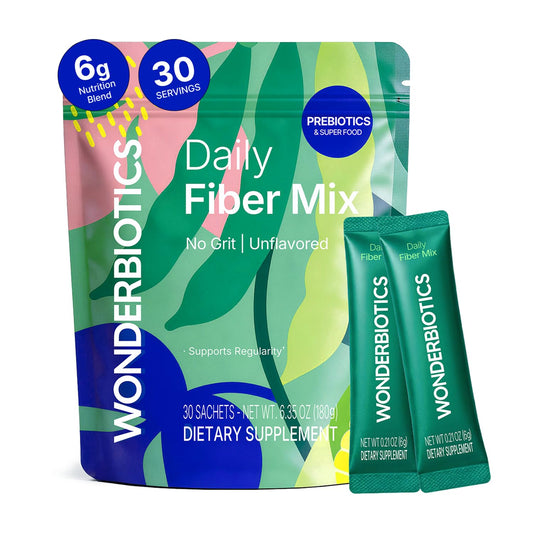 WonderBiotics frente del empaque mostrando 30 sobres y beneficio conveniencia