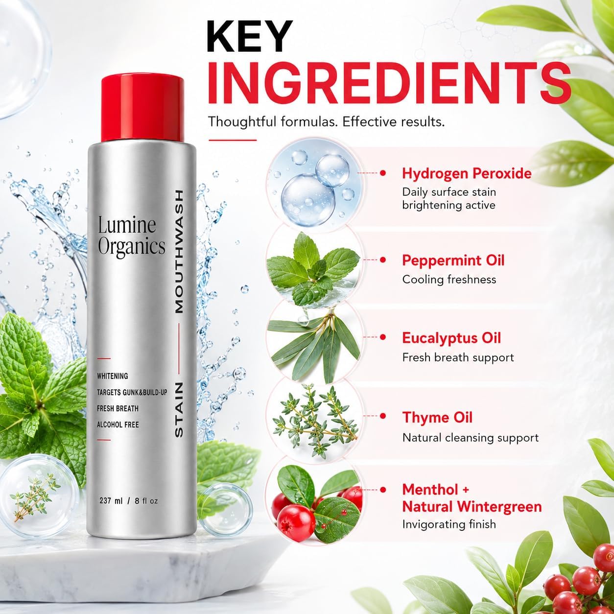 Wonderfeel Younger persona enjuagando 20 mL para una rutina bucal rápida