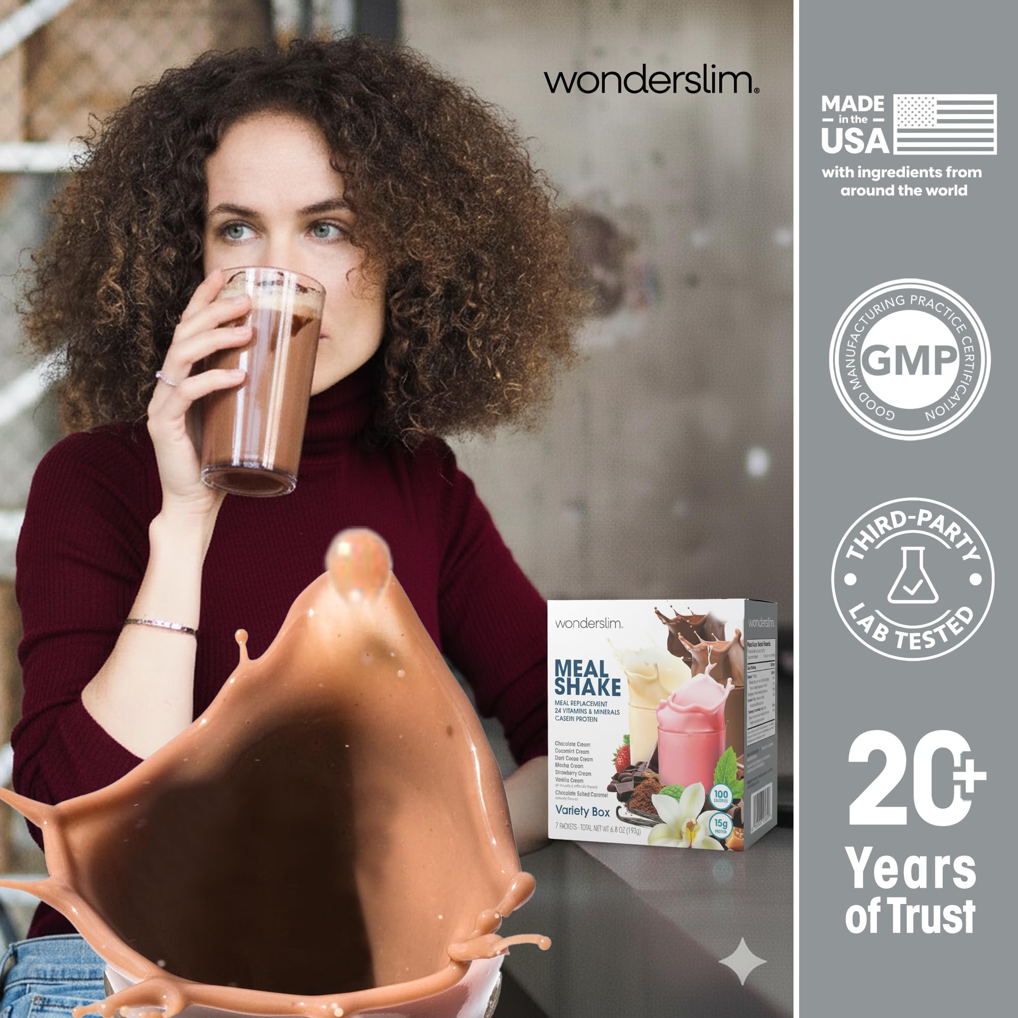 WonderSlim comparación de tamaño del sobre junto a una mano, formato práctico