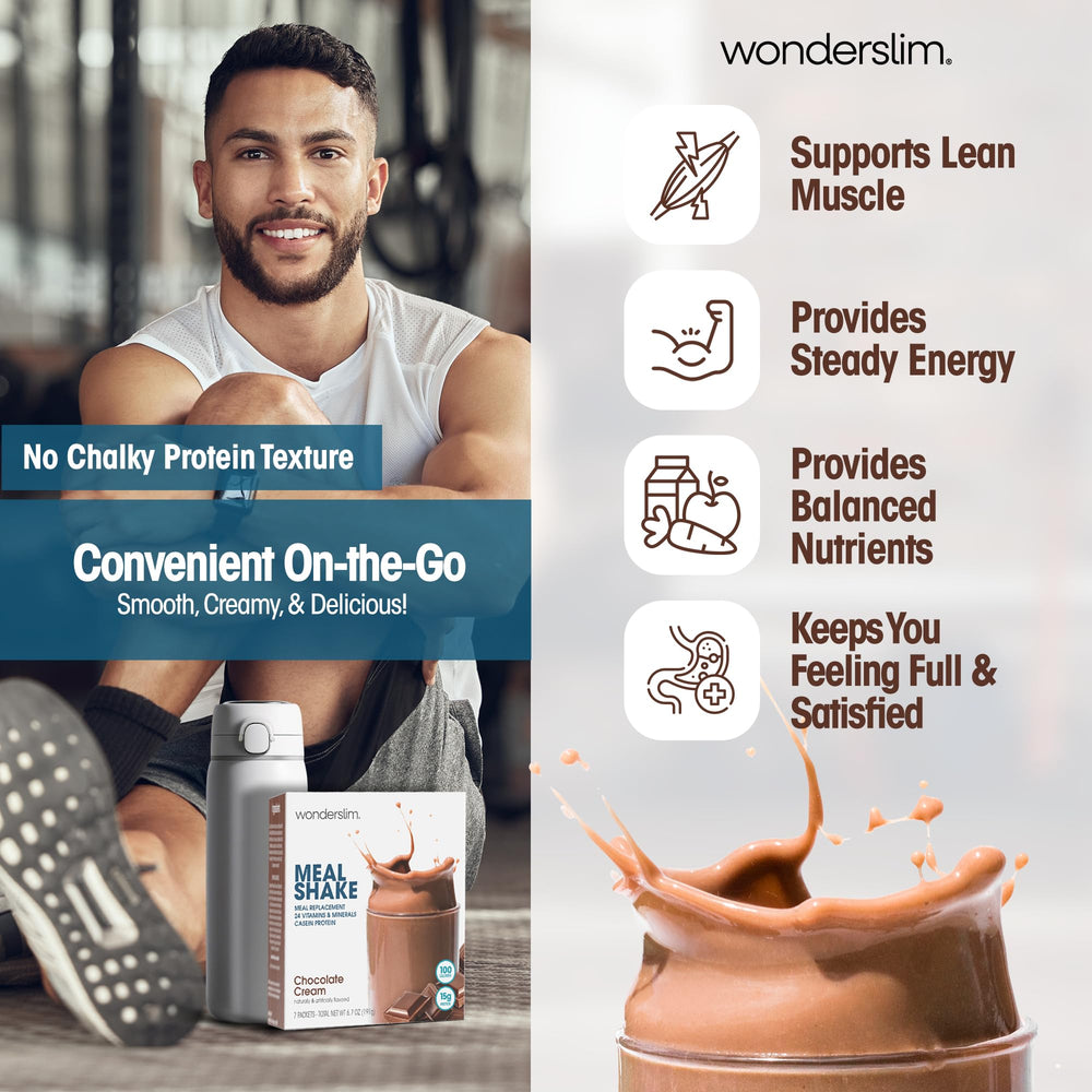 WonderSlim polvo de chocolate textura cremosa vista cercana para mezcla suave