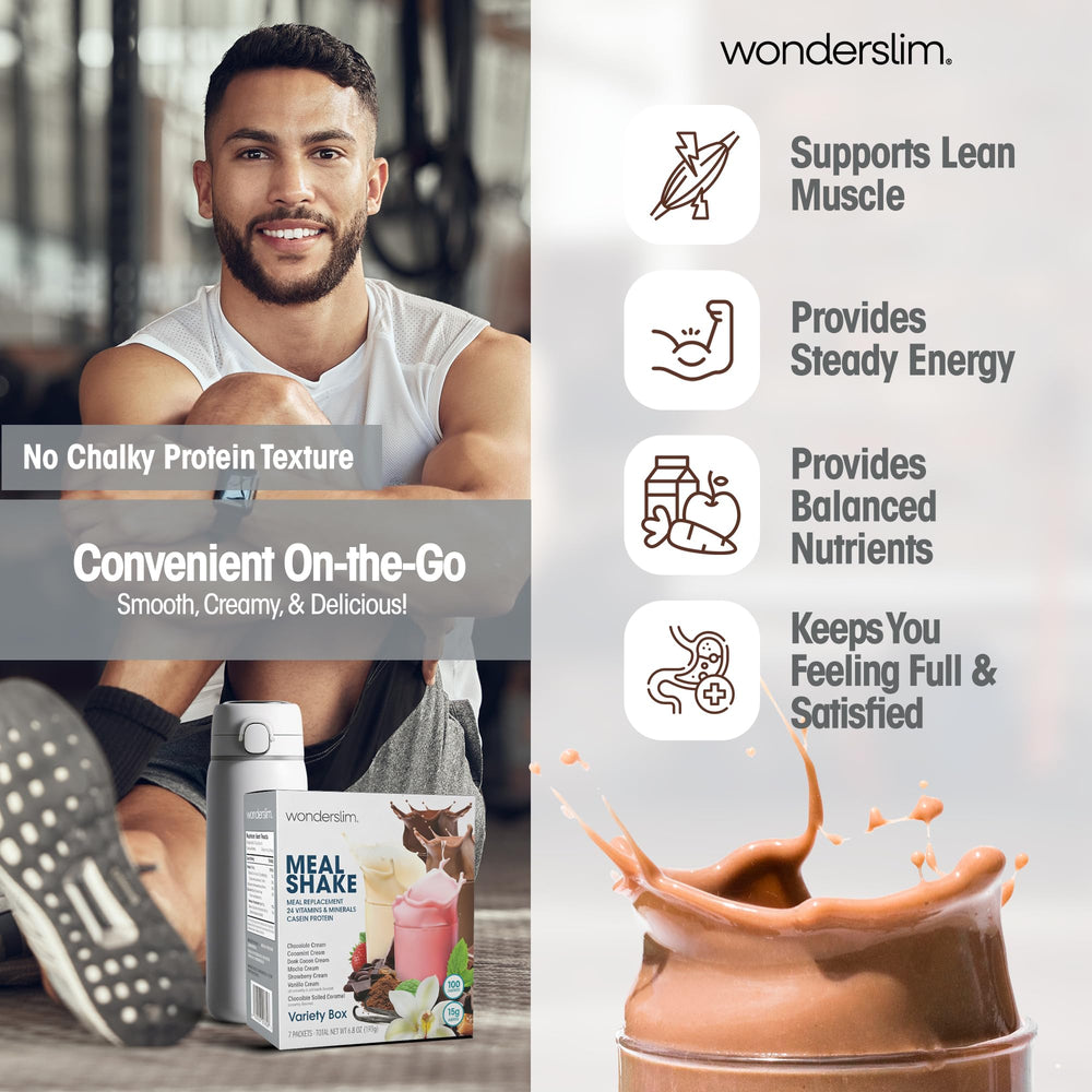 WonderSlim batido cremoso en vaso, textura suave para una sensación saciante