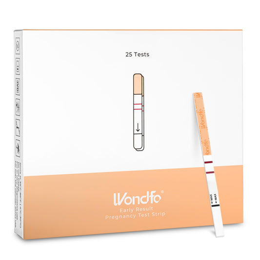 Wondfo empaque frontal mostrando 25 tiras y texto de alta sensibilidad