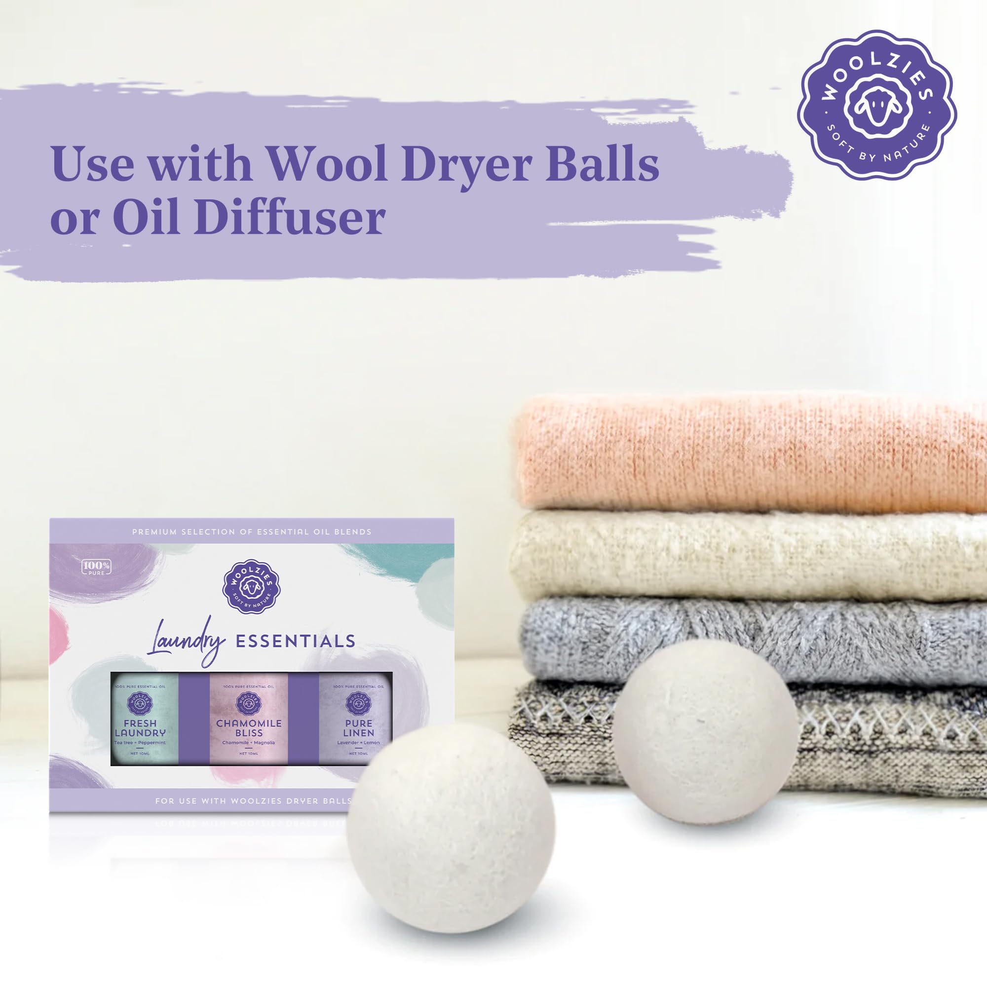 Woolzies gota sobre tejido mostrando compatibilidad y aroma duradero