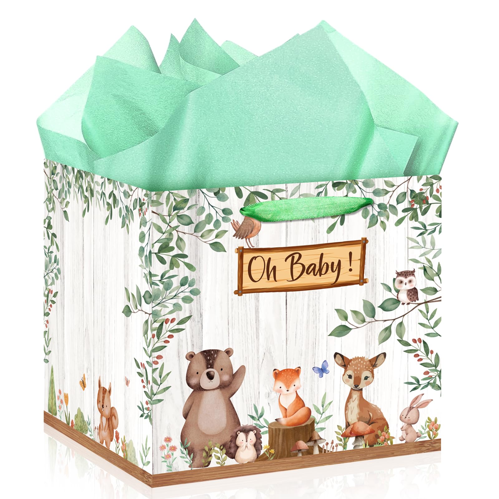 Woosytoo bolsa frontal verde salvia mostrando aspecto elegante y lista para regalo