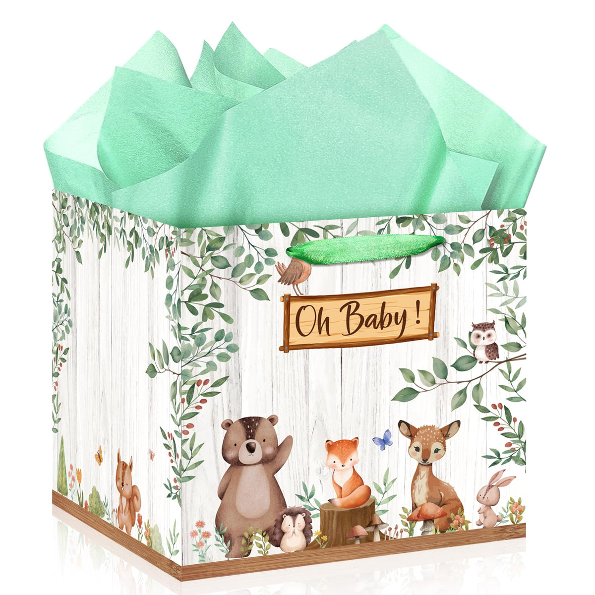 Woosytoo bolsa frontal verde salvia mostrando aspecto elegante y lista para regalo