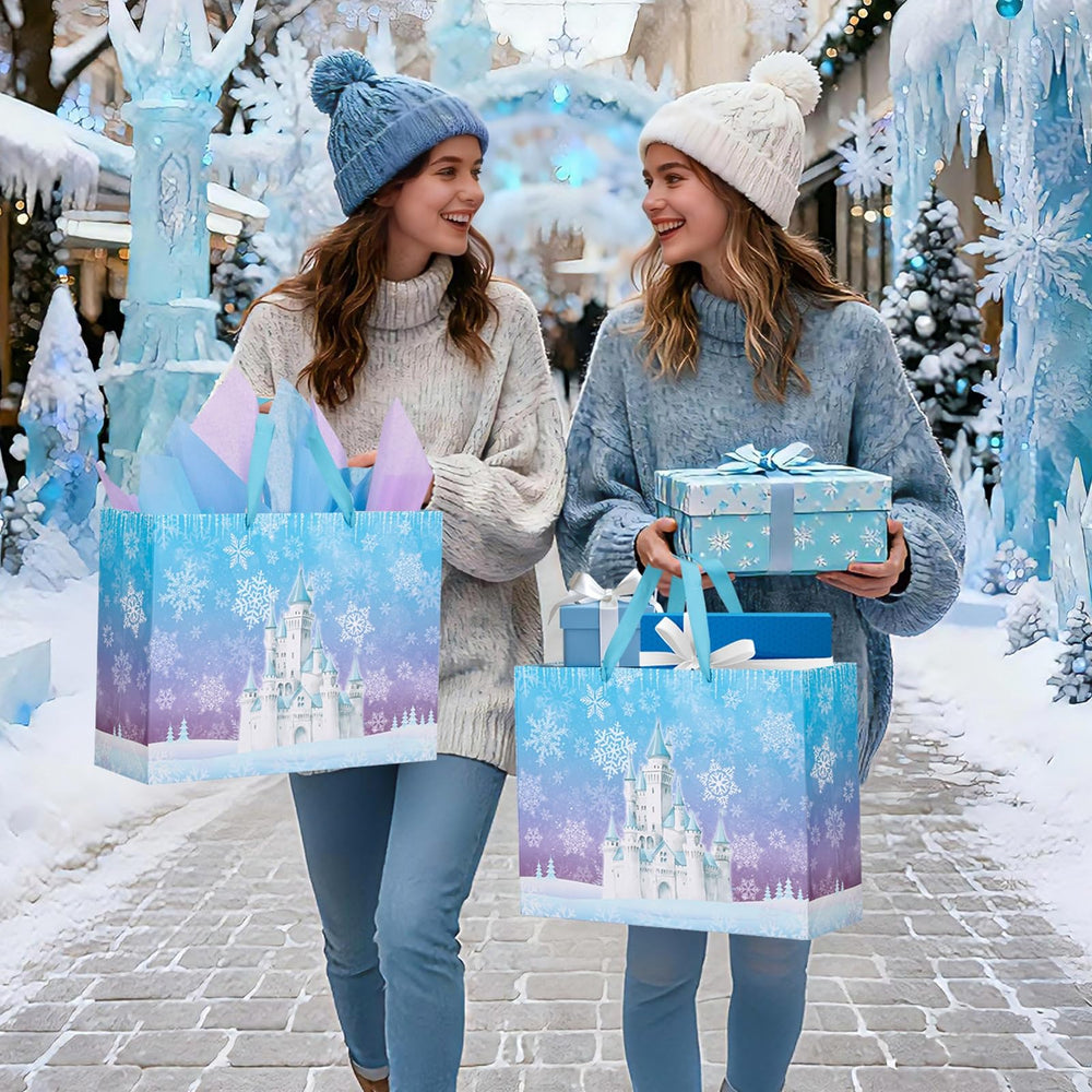 woric bolsa en mesa de fiesta invernal creando ambiente temático