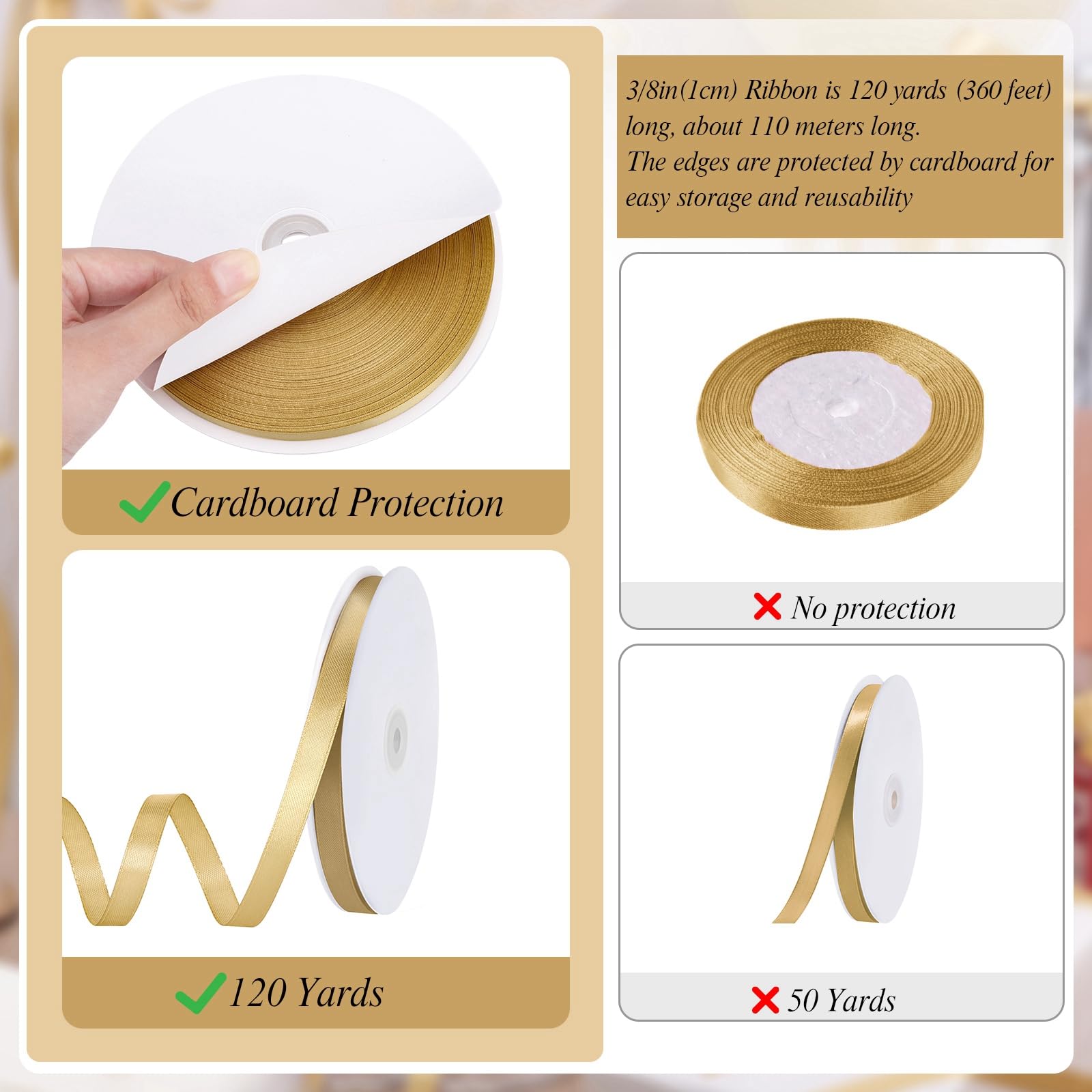 woric rollo de cinta dorada en uso creando lazo decorativo para regalo