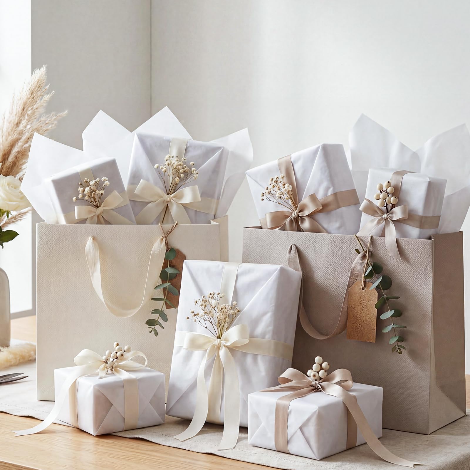 woric envolviendo regalo con papel seda, acabado elegante y pulcro