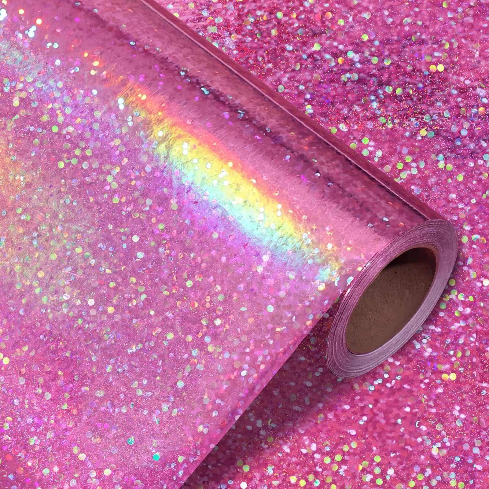 woric frente del rollo rosa holográfico mostrando el diseño brillante