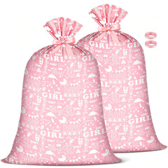 woric vista frontal de la bolsa jumbo rosa con diseño festivo y cierre rápido