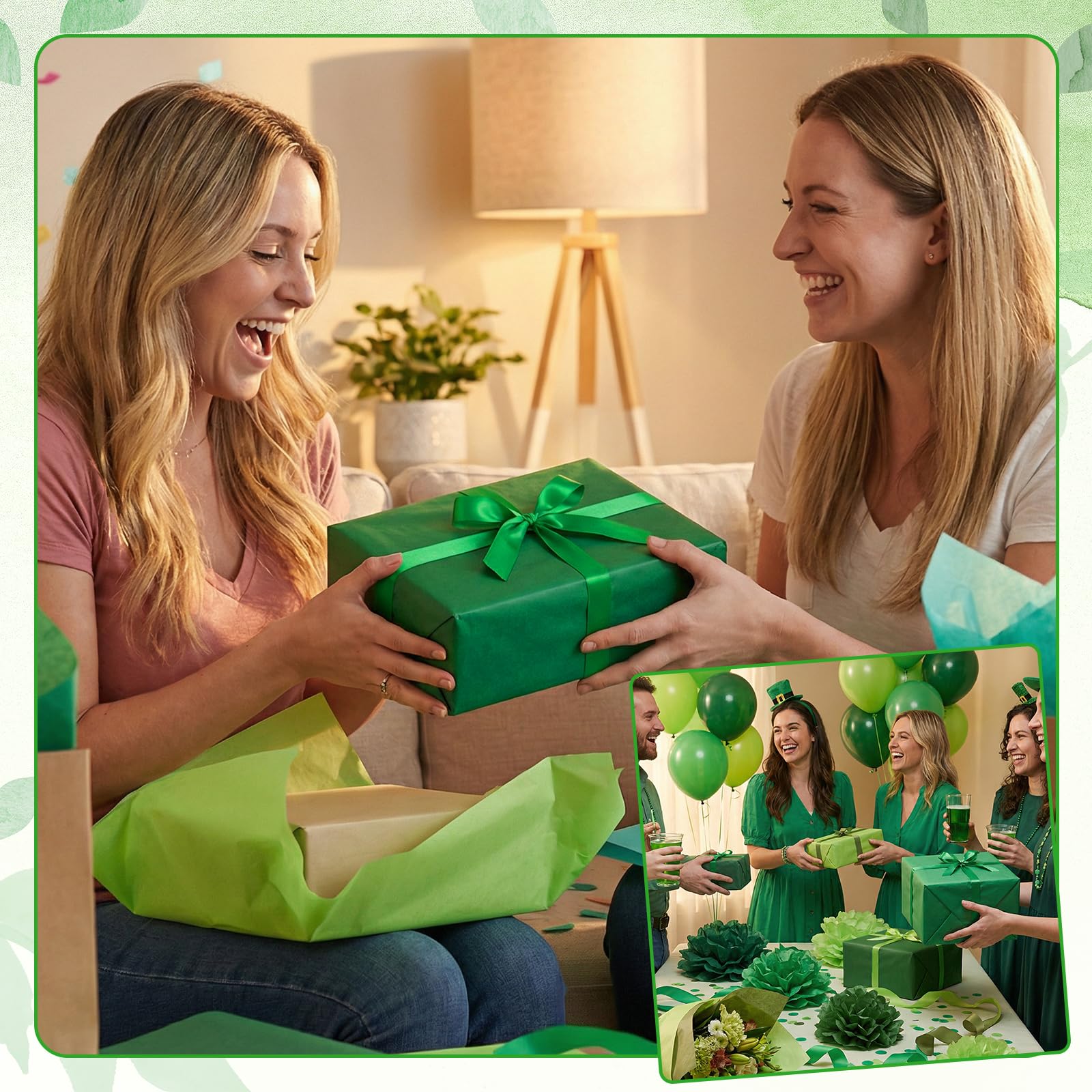 woric decoración de mesa con papel de seda verde en fiesta, aporta coherencia temática
