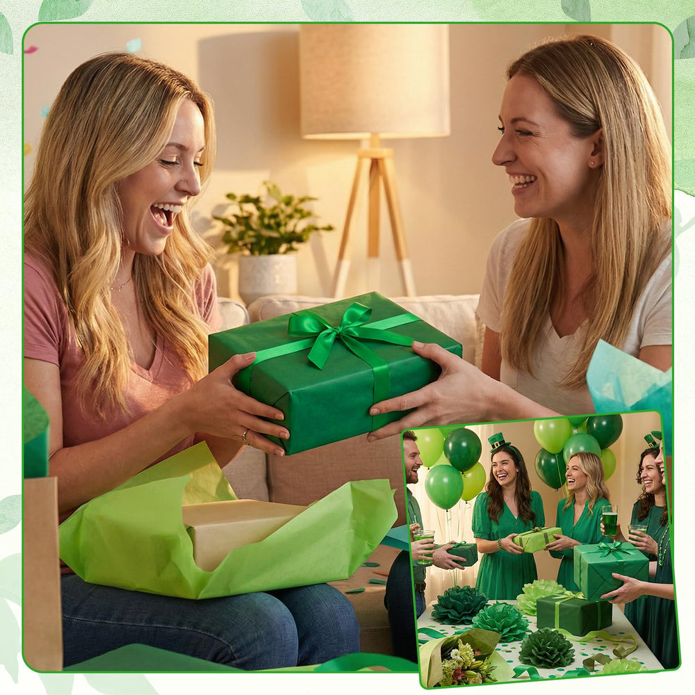 woric decoración de mesa con papel de seda verde en fiesta, aporta coherencia temática